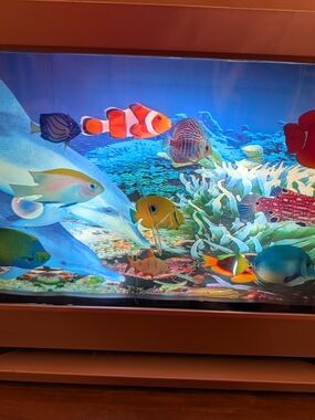 Vintage Motion Vibrant Blue Tropical Fish Aquarium Mural - Multicolor